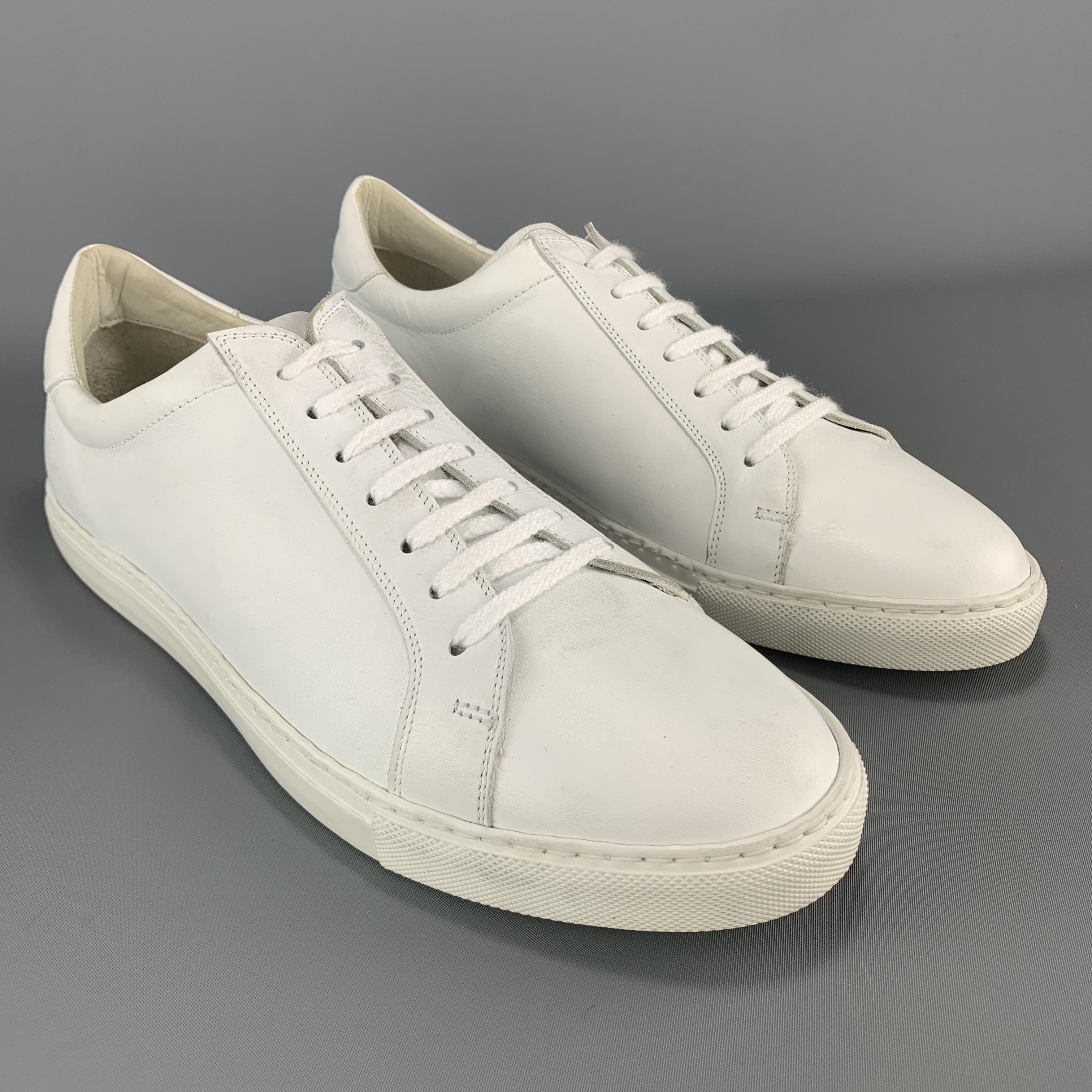 AGNES B. Size 10 White Solid Leather Lace Up Sneakers In Excellent Condition In San Francisco, CA