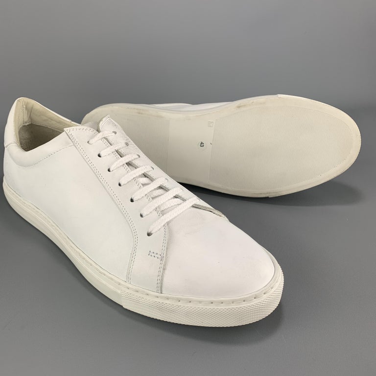 AGNES B. Size 10 White Solid Leather Lace Up Sneakers at 1stDibs