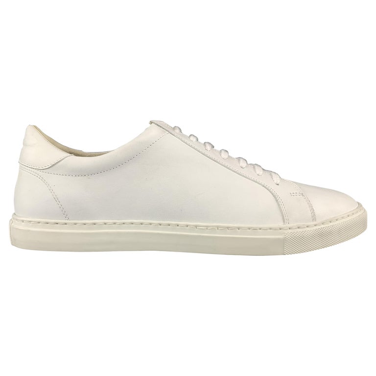 AGNES B. Size 10 White Solid Leather Lace Up Sneakers at 1stDibs