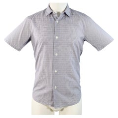 AGNÈS B. Size 38 Navy White Gingham Cotton Button Down Collar Short Sleeve Shirt