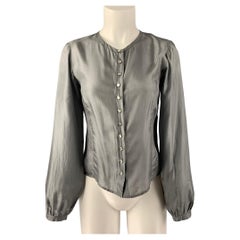 AGNÈS B. Size 4 Light Gray Silk Long Sleeve Casual Top