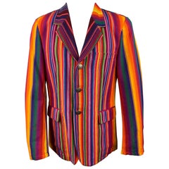 AGNES B. Taille 40 Multi-Color Stripe Cotton Notch Lapel Sport Coat
