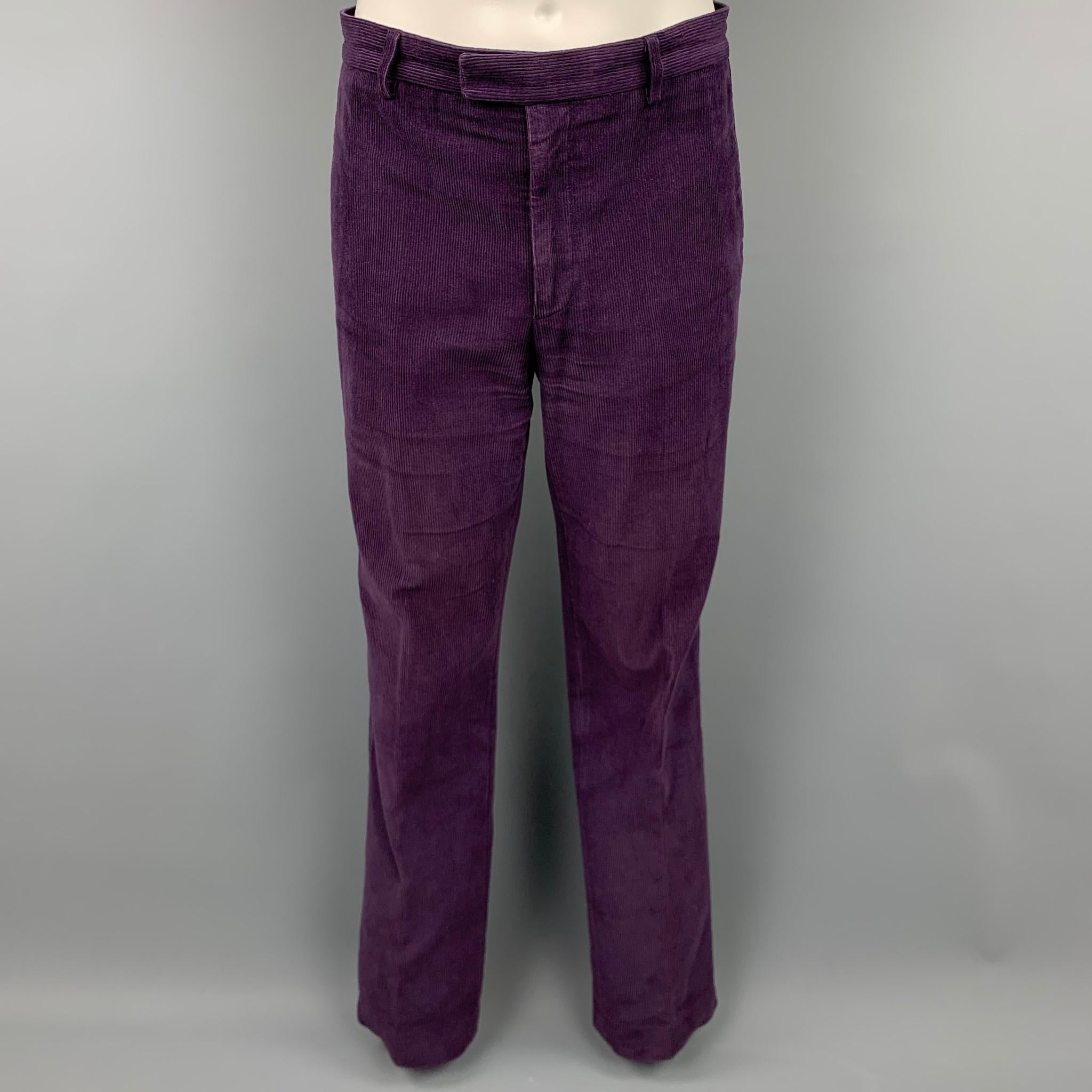 Black AGNES B. Size 40 Purple Corduroy Cotton Notch Lapel Suit