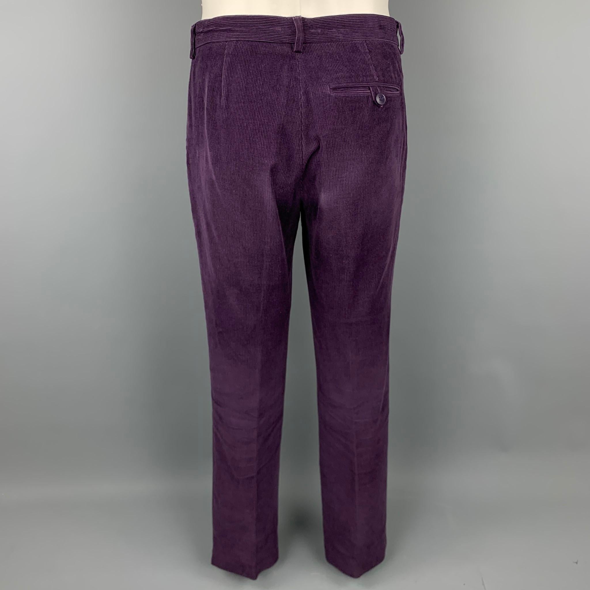 AGNES B. Size 40 Purple Corduroy Cotton Notch Lapel Suit In Good Condition In San Francisco, CA