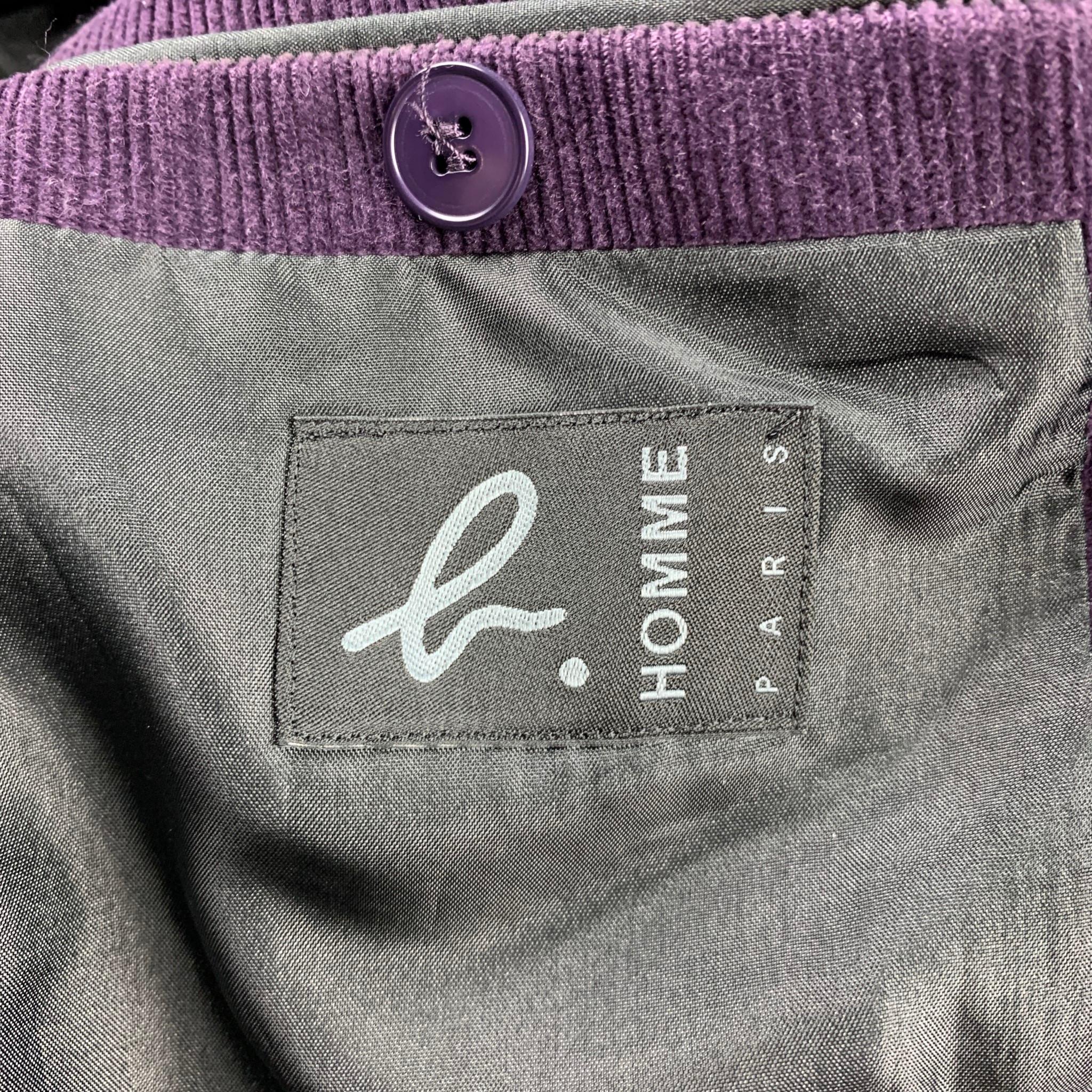 AGNES B. Size 40 Purple Corduroy Cotton Notch Lapel Suit 1