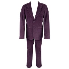 AGNES B. Size 40 Purple Corduroy Cotton Notch Lapel Suit