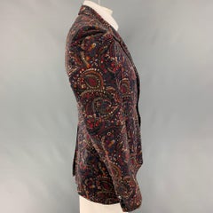 AGNÈS B. Size 44 Multi-Color Paisley Cotton Velvet Notch Lapel Sport Coat