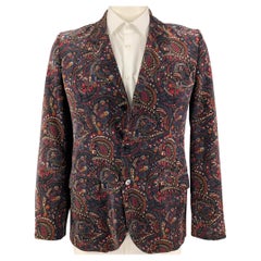 AGNÈS B. Size 44 Multi-Color Paisley Cotton Velvet Notch Lapel Sport Coat