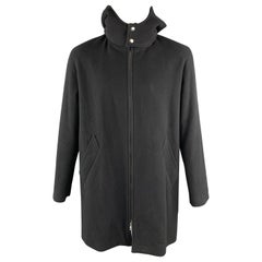 AGNES B. Size 46 Black Wool Blend Detachable Hood Zip Up Coat