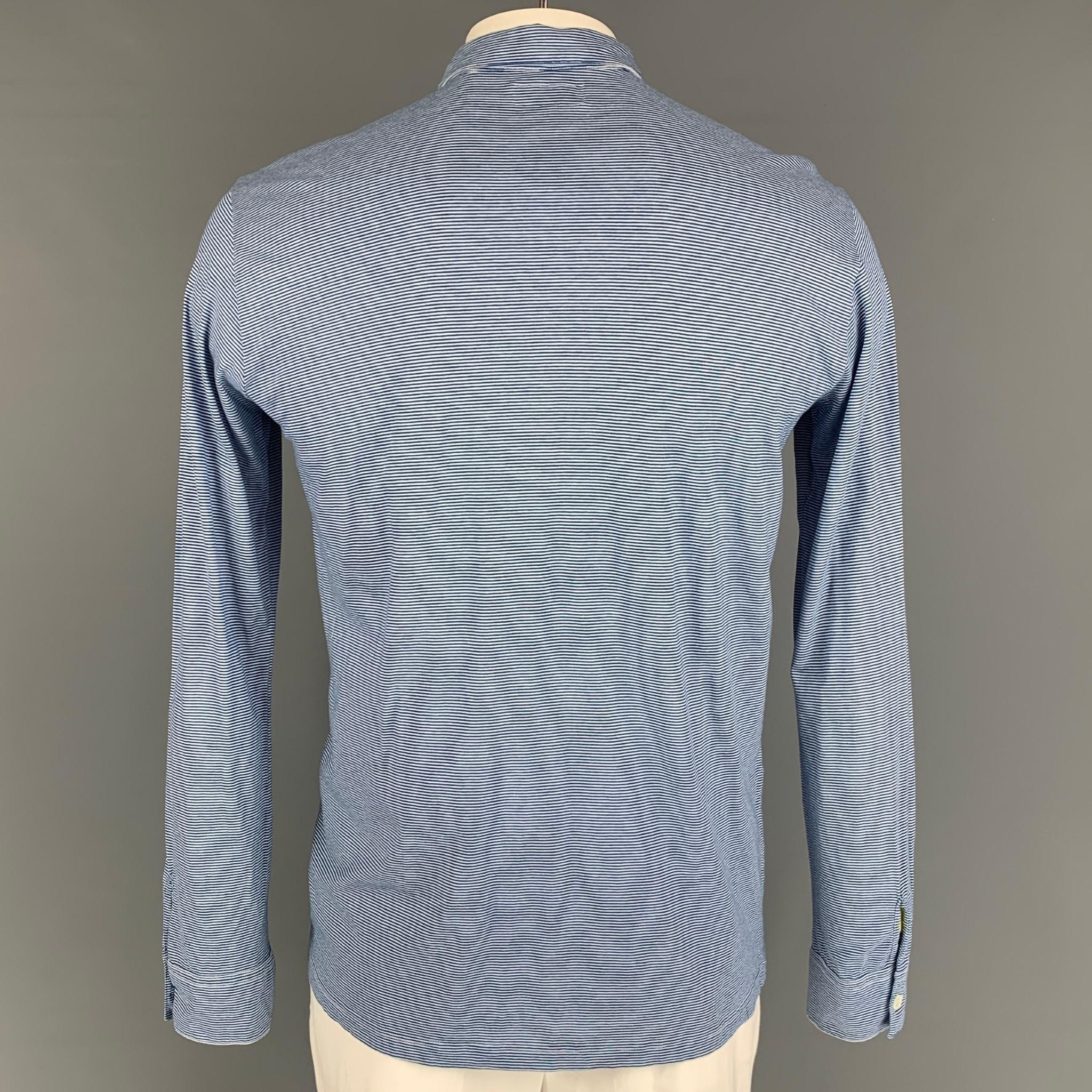 Gray AGNÈS B. Size L Blue White Stripe Cotton Button Down Long Sleeve Shirt