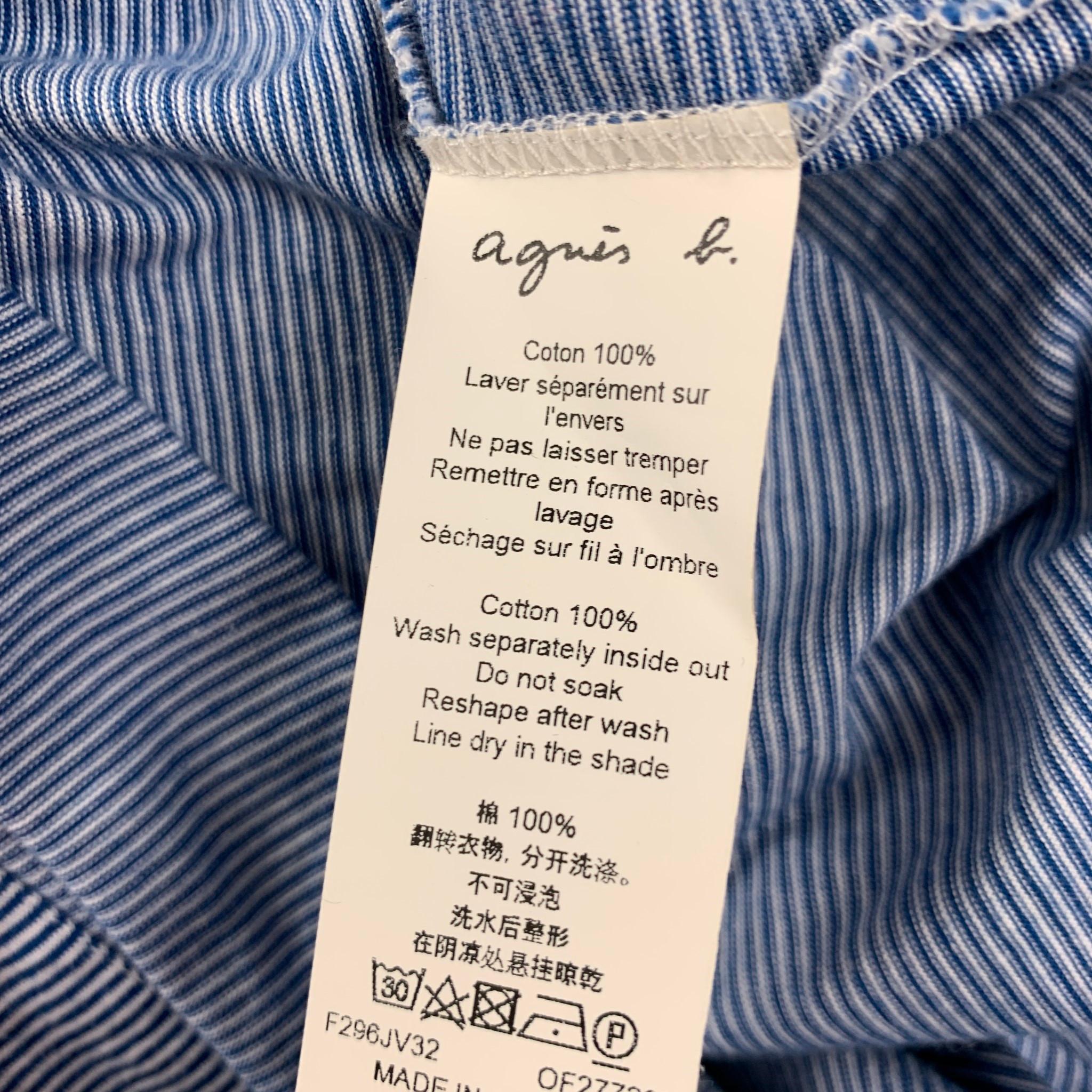 AGNÈS B. Size L Blue White Stripe Cotton Button Down Long Sleeve Shirt In Good Condition In San Francisco, CA