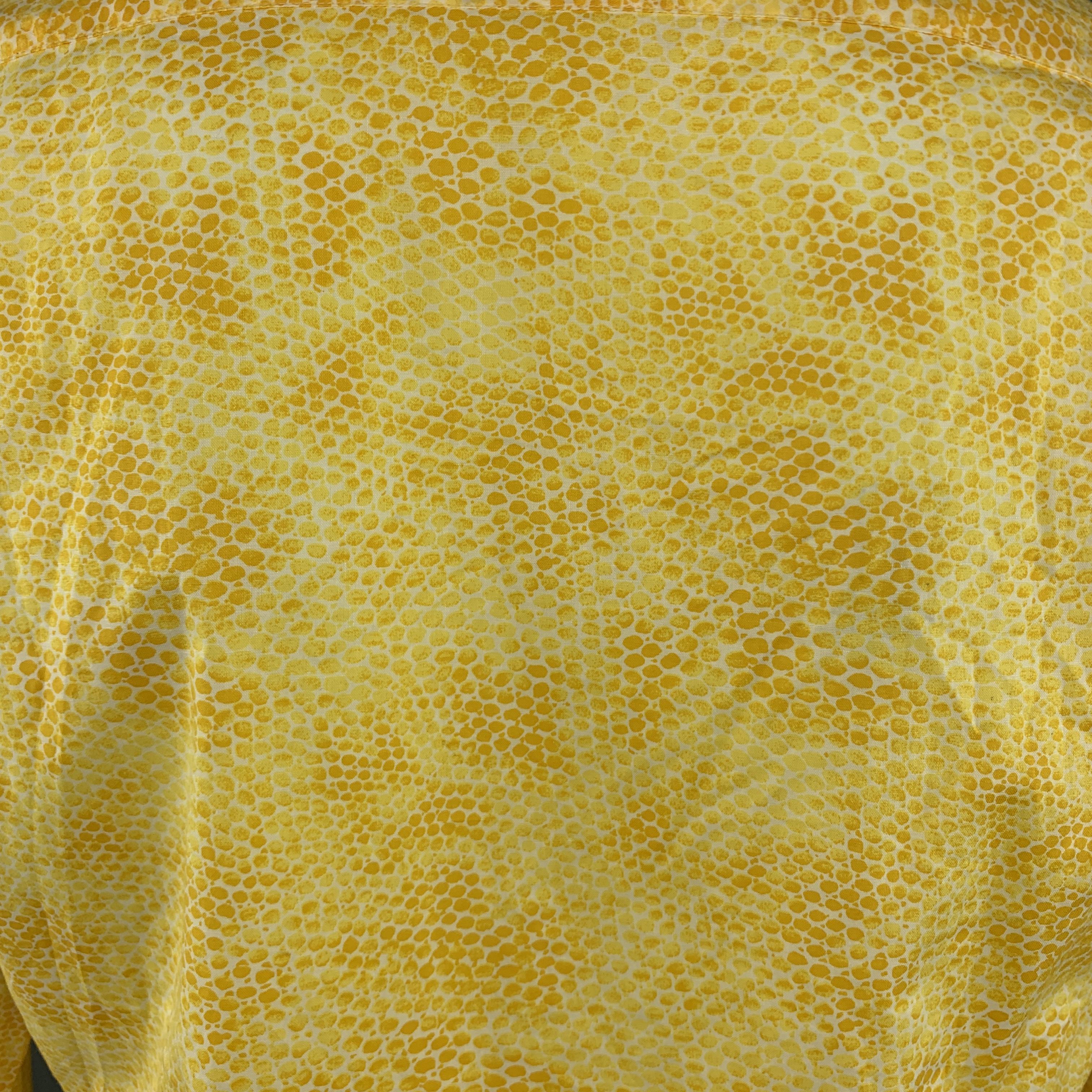 Men's AGNES B. Size L Yellow Snake Skin Print Textured Cotton Button Up Long Sleeve Sh