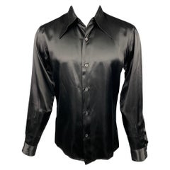 AGNES B. Size M Black Acetate Blend Button Up Long Sleeve Shirt