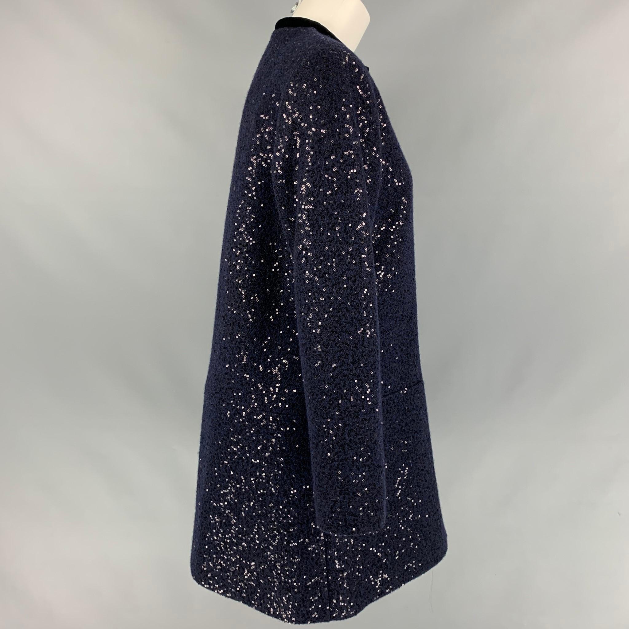 AGNÈS B. Size M Navy Sequined Collarless Coat In Good Condition In San Francisco, CA