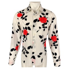 AGNÈS B. Size M White Black Red Floral Cotton Button Up Long Sleeve Shirt