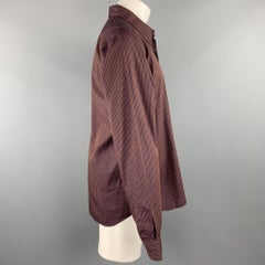 AGNES B. Size S Burgundy & Navy Stripe Cotton Button Up Long Sleeve Shirt