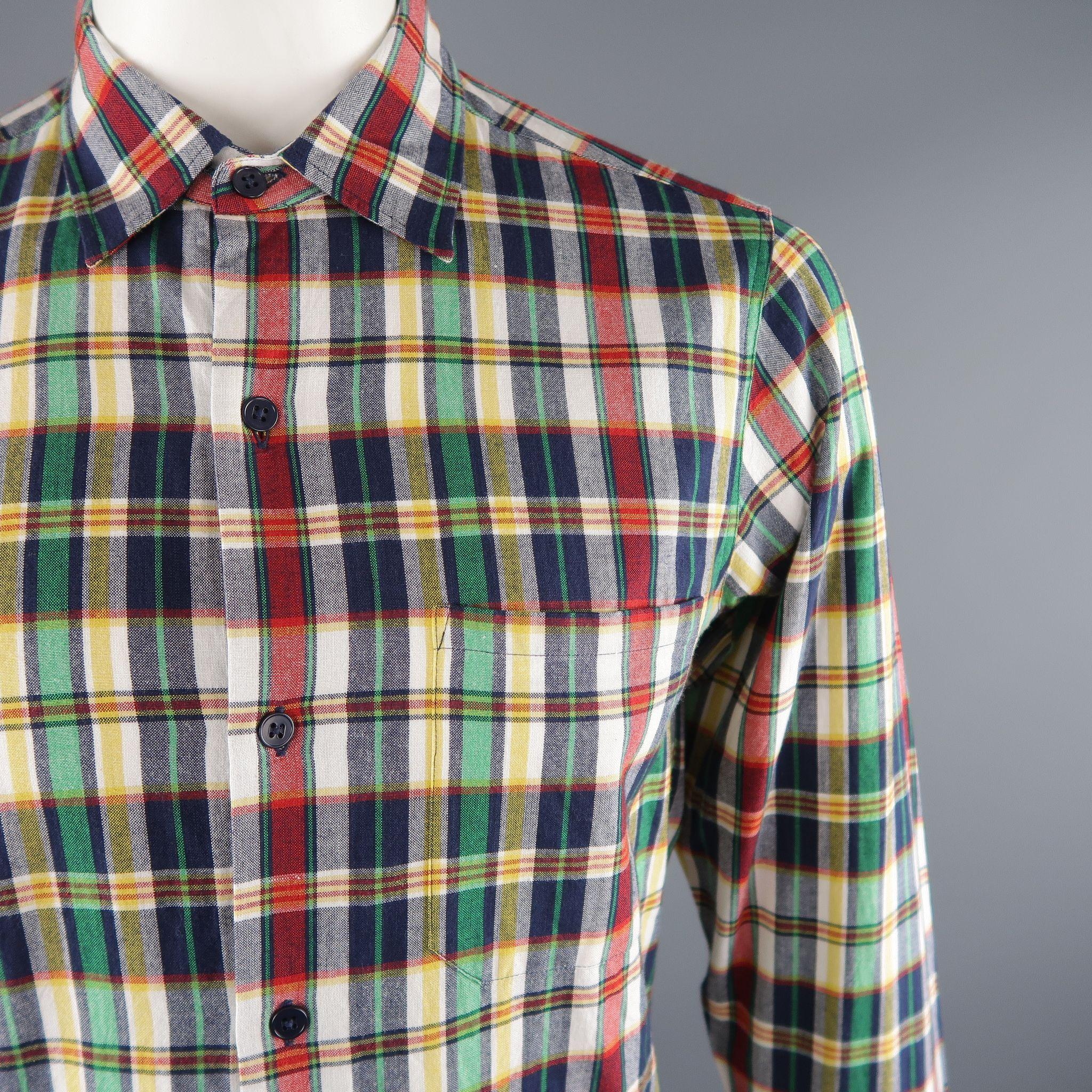 Brown AGNES B. Size S Multi-Color Plaid Cotton Button Up Long Sleeve Shirt