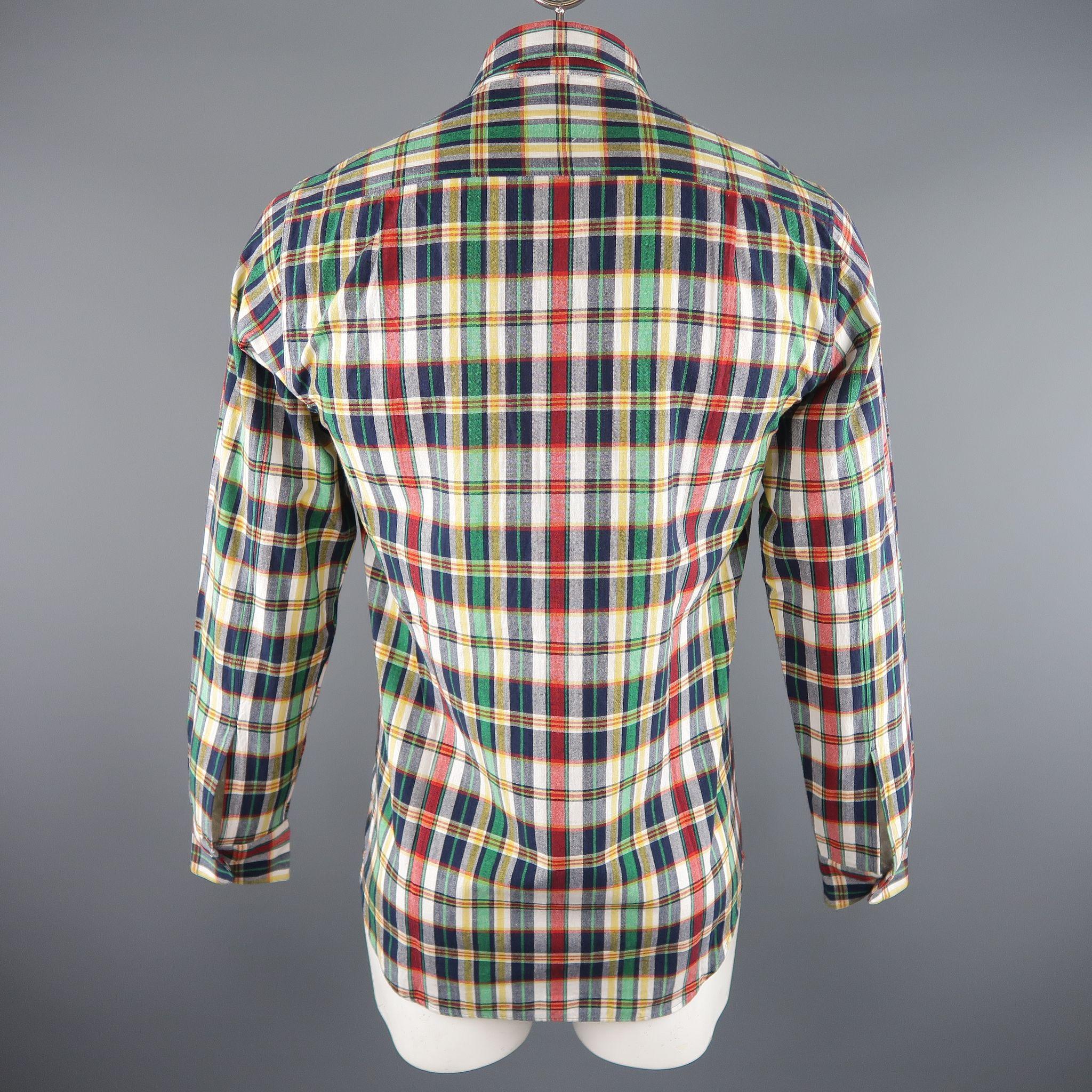 Men's AGNES B. Size S Multi-Color Plaid Cotton Button Up Long Sleeve Shirt