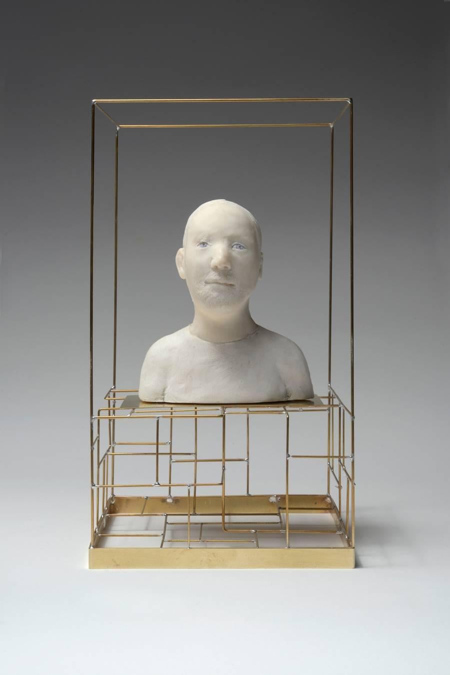 Agnes Baillon & Eric de Dormael Figurative Sculpture - Buste de Barbu dans une Cage