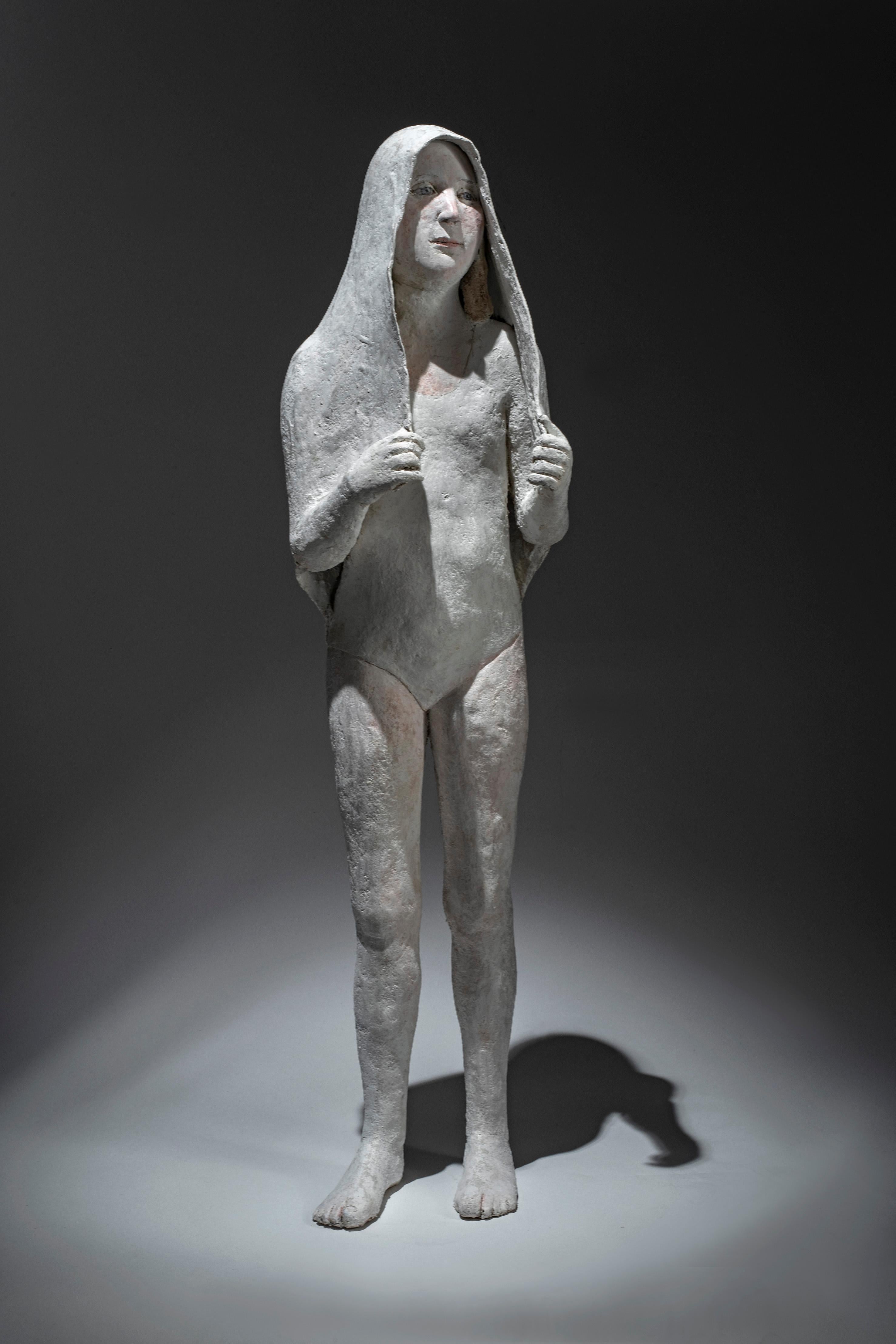 Agnes Baillon Figurative Sculpture - Large standing figure: 'un drap sur la tete'