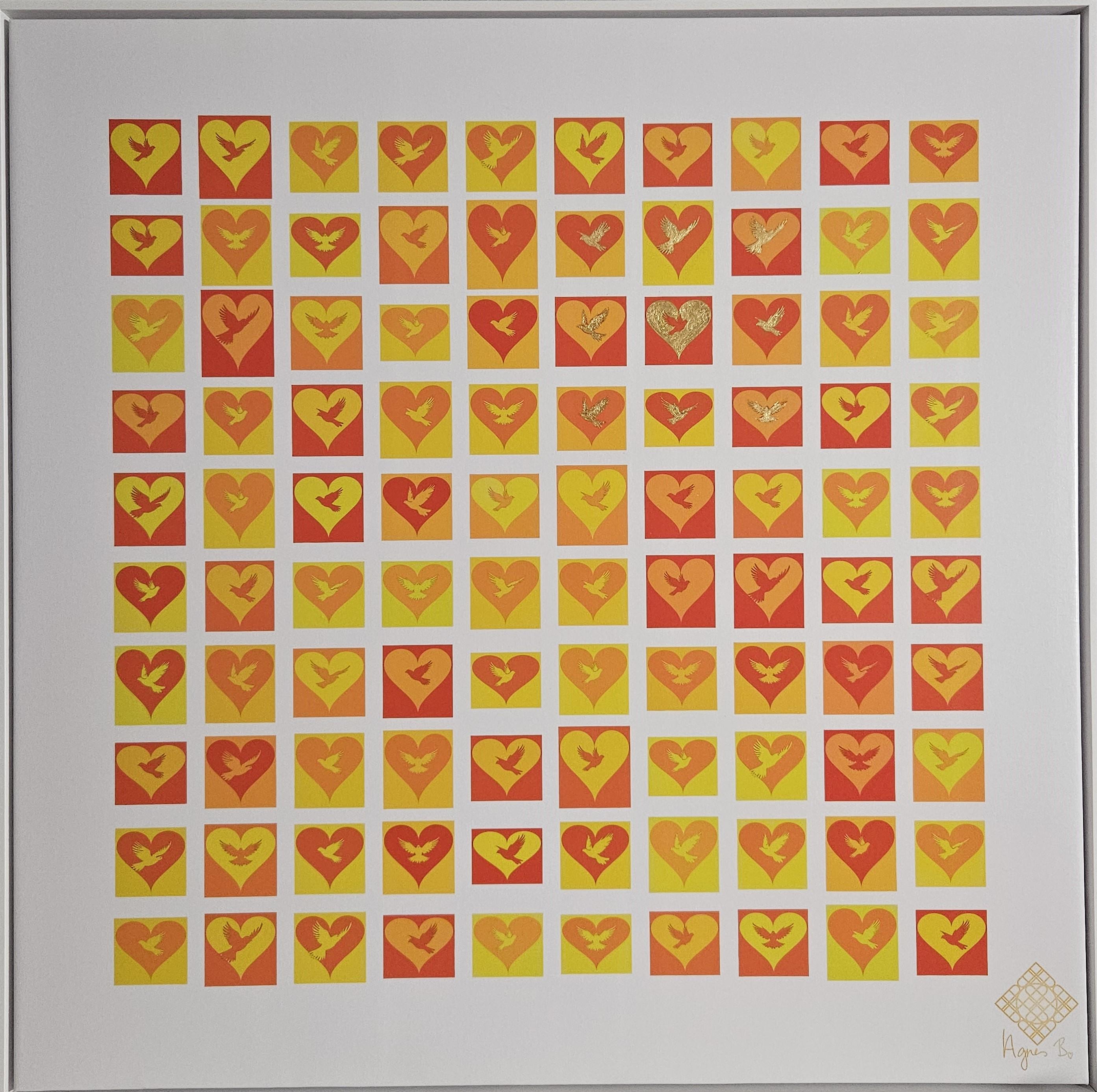 100 Phoenix and Hearts - Mixed Media Art by Agnes Beleznay