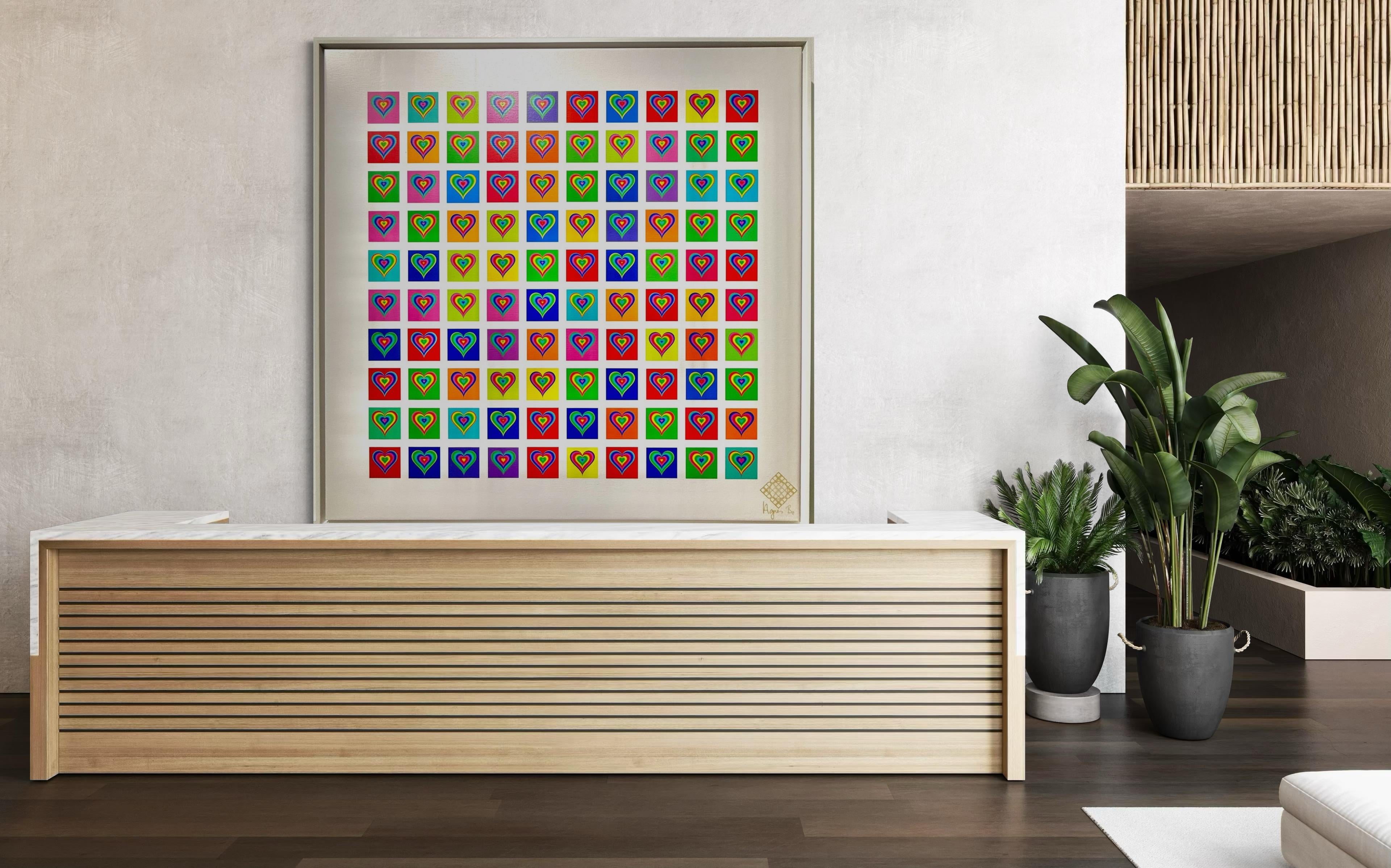 100 corazones arco iris - Painting de Agnes Beleznay