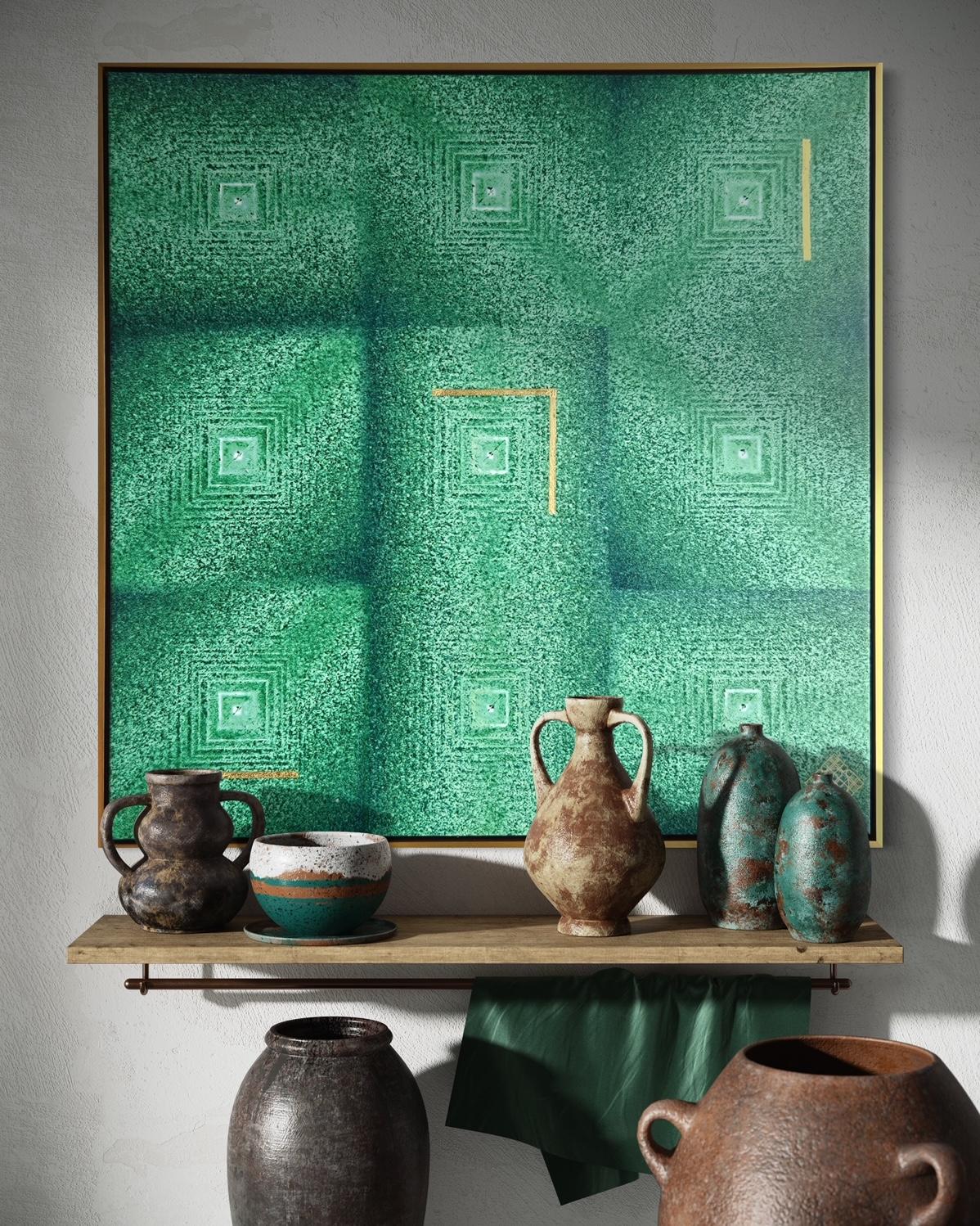 Emerald Dreams - Abstract Geometric Painting by Agnes Beleznay
