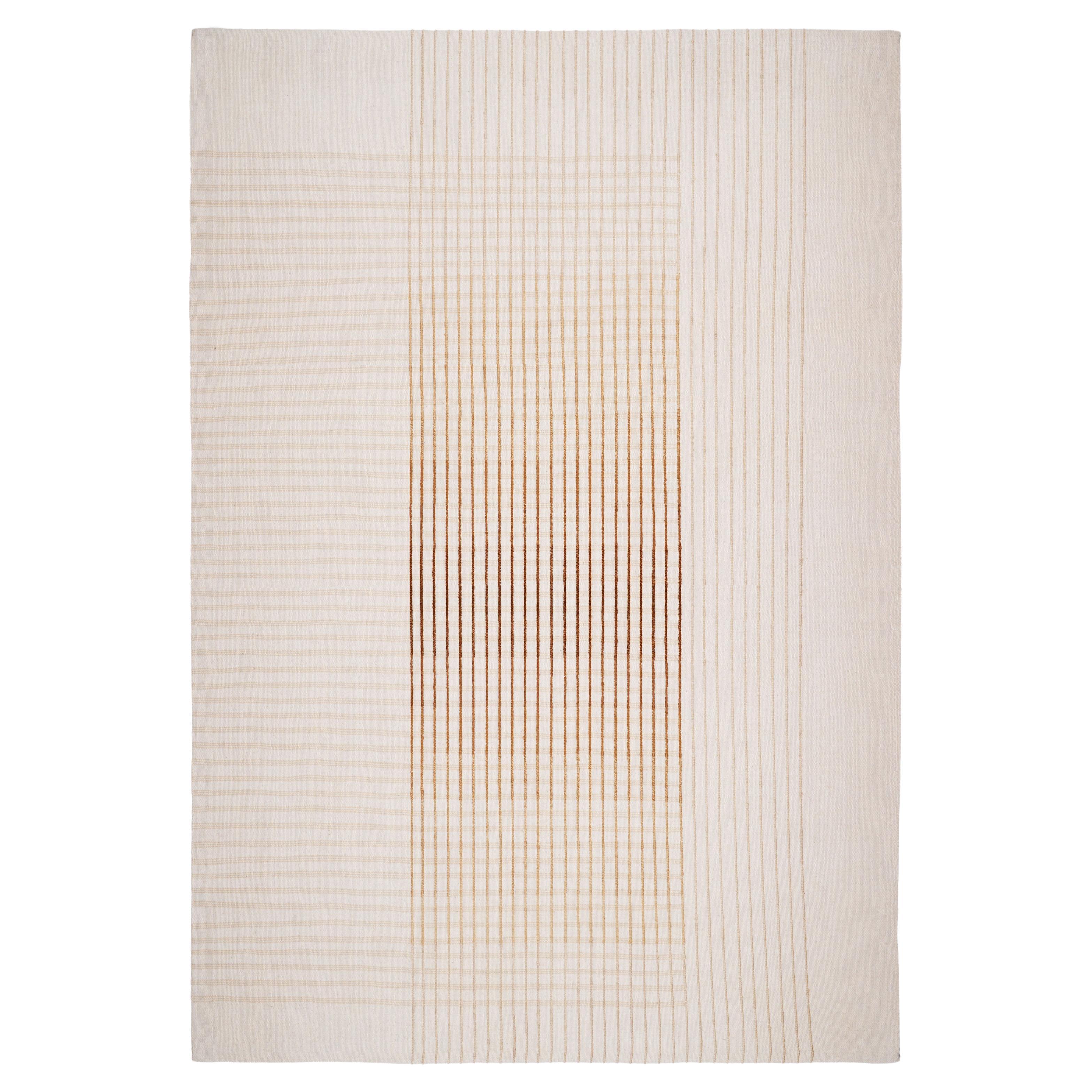 Alfombra contemporánea Agnes Kilim de lana tejida a mano en marfil y beige tamaño mediano