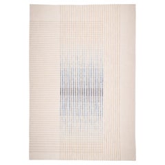 Agnes Contemporary Area Rug Handwoven Wool Kilim in Ivory and Blue size Medium