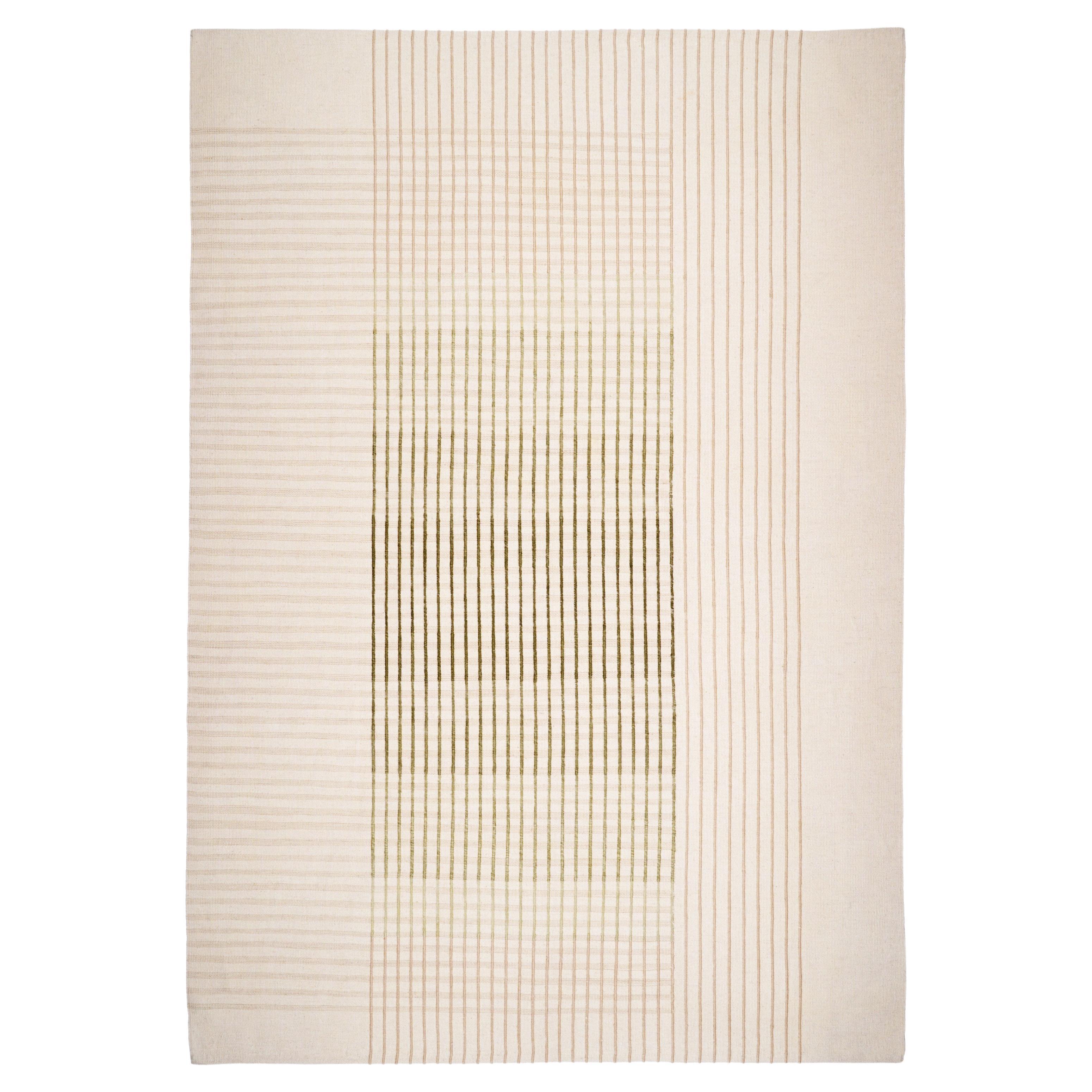 Agnes Contemporary Area Rug Handwoven Wool Kilim in Ivory and Green size Medium For Sale