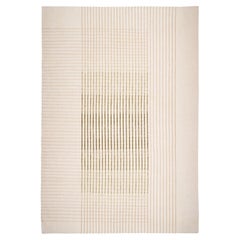 Agnes Contemporary Area Rug Handwoven Wool Kilim in Ivory and Green size Medium
