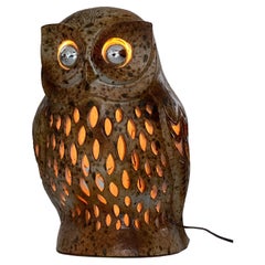 Agnès Escala, huge zoomorphic owl ceramic lamp, unique work, France 1970s