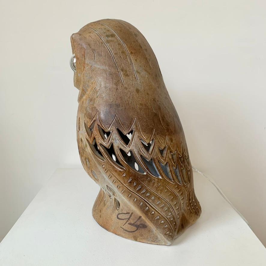 Agnes Escala Lámpara grande de cerámica con forma de búho firmada, hacia 1970, Francia en venta 2