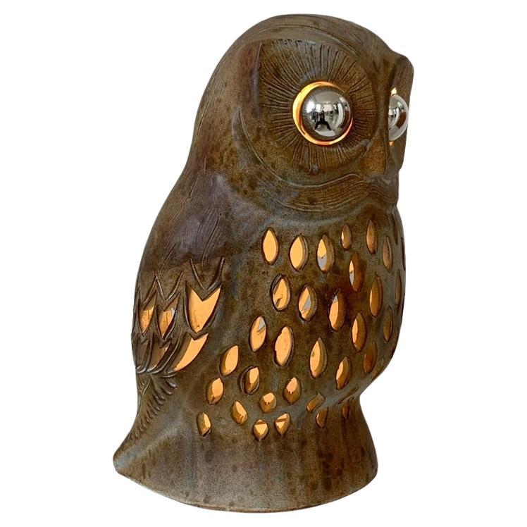 Agnes Escala Signed Large Ceramic Owl Lamp, circa 1970, France