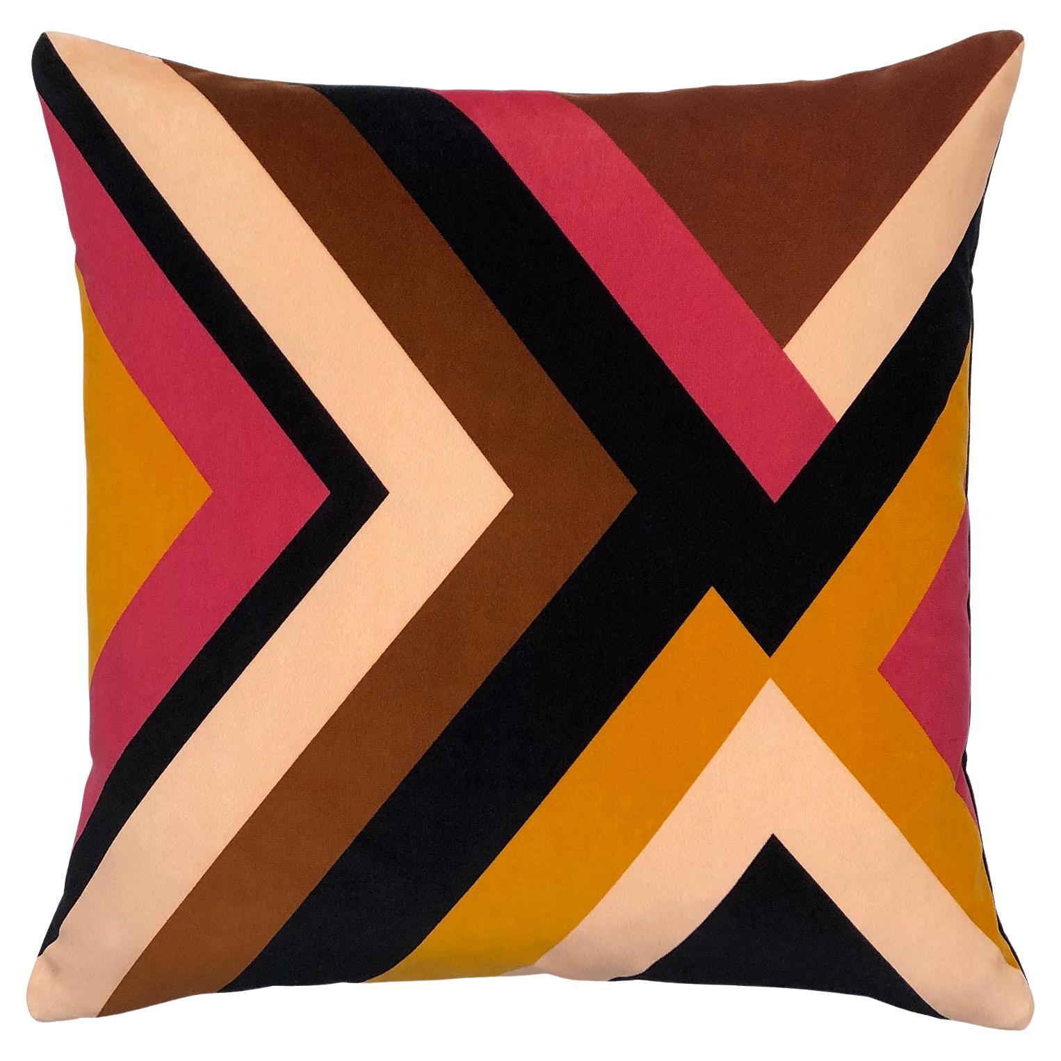 Agnes Geometric Ochre Velvet Cushion For Sale