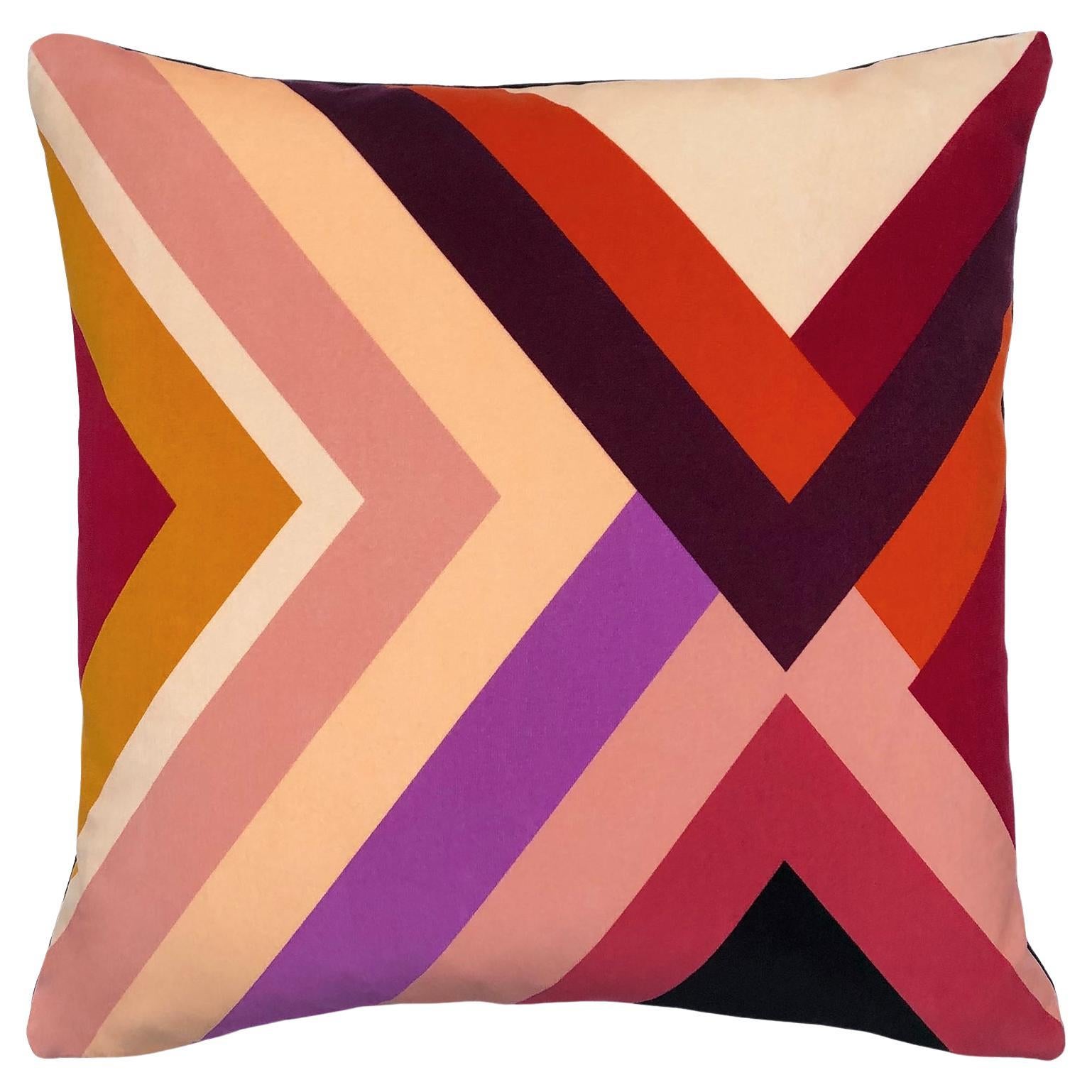 Agnes Geometric Pink Velvet Cushion For Sale