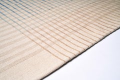 Agnes Handwoven Wool Kilim Rug Minimal Contemporary Flatweave in Ivory and Blue