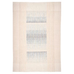 Agnes Handwoven Wool Kilim Rug Minimal Contemporary Flatweave in Ivory and Blue