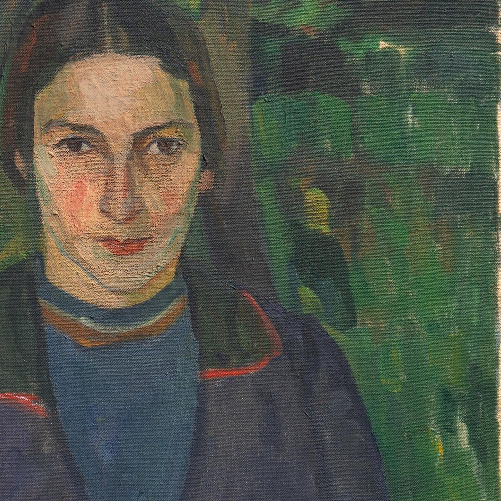 Ritratto di una giovane donna, Bretonne, Bretagna, Francia, Accademia Reale Danese - Portrait Painting Nero di Agnes Louise Agnete Jensen 
