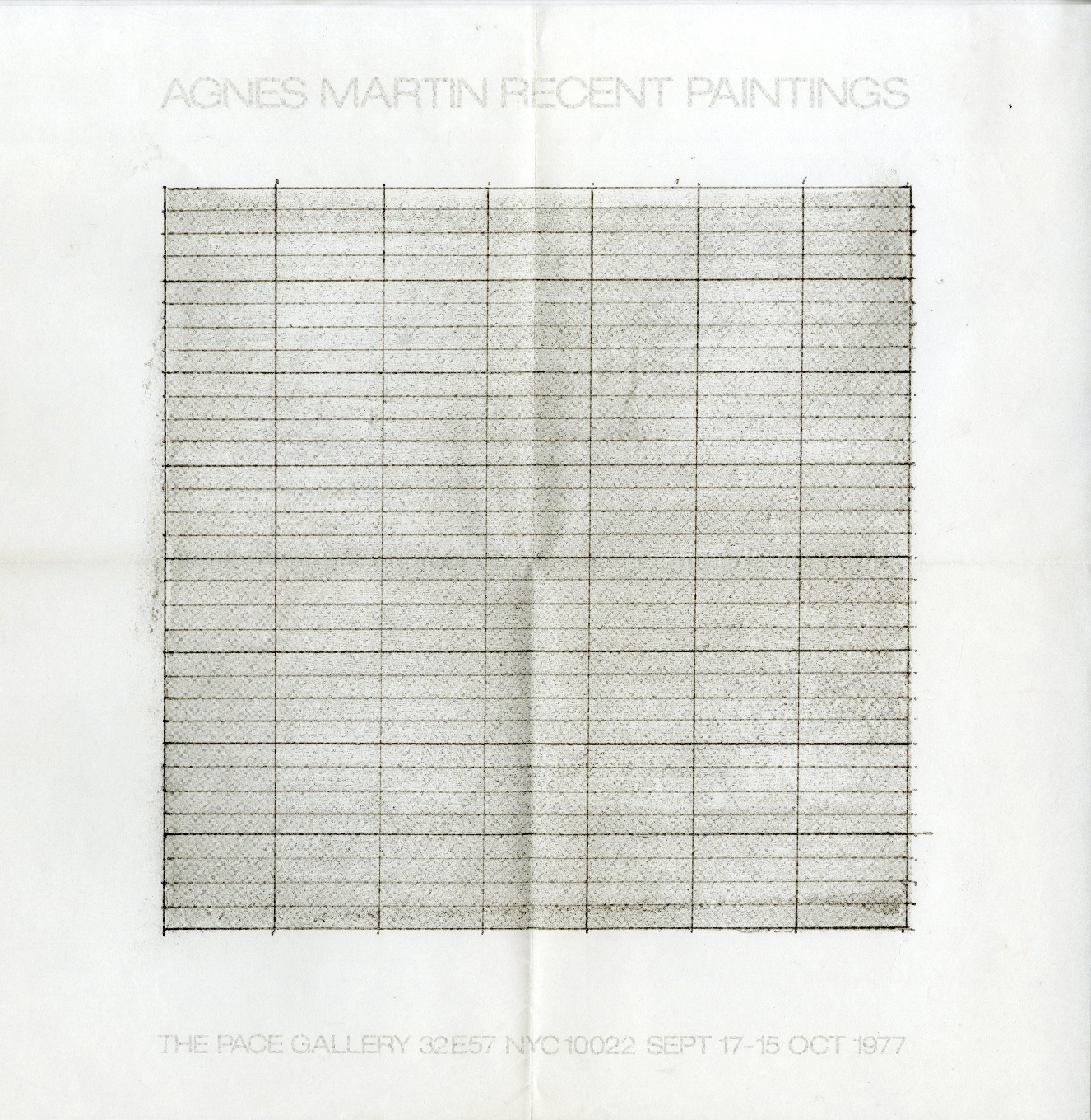 Agnes Martin Recent Paintings Limited Edition 1977 PACE Gallery invite sur vellum