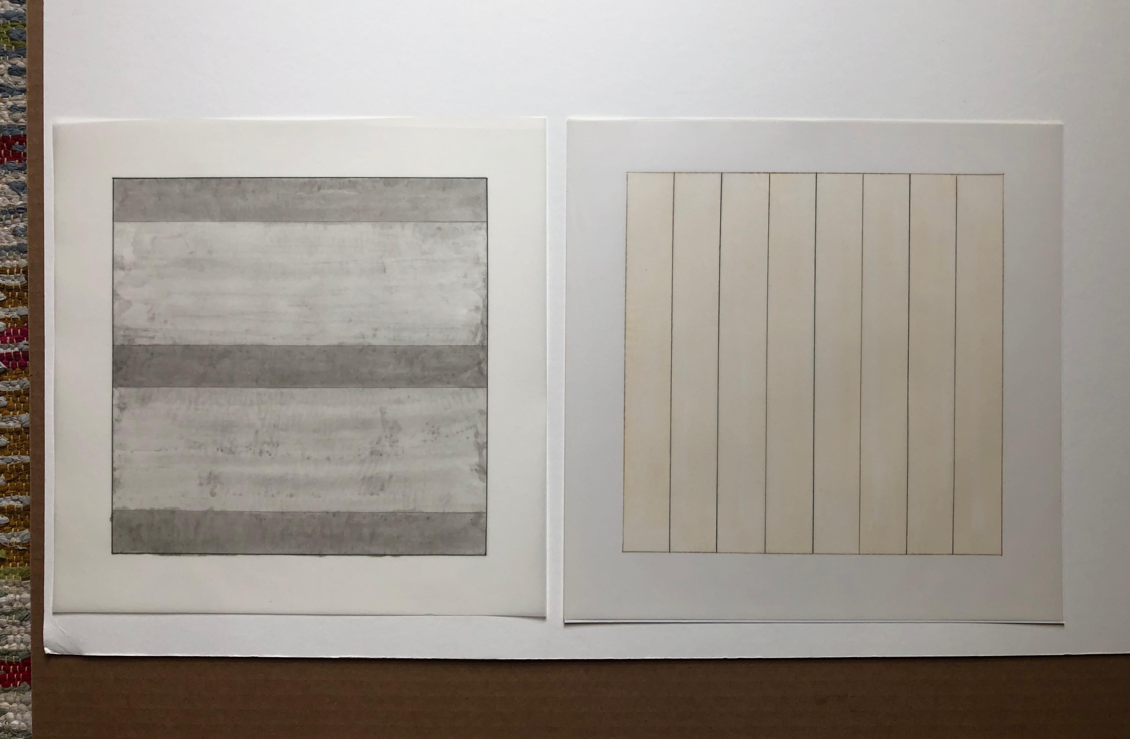 AGNES MARTIN
Paintings and Drawings: Stedelijk Museum portfolio, 1990-1991

The complete set of ten lithographs, on vellum
From the edition of 2,500
Printed by Lecturis, Eindhoven
Published by Nemela & Lenzen GmbH, Monchengladback
and Stedelijk