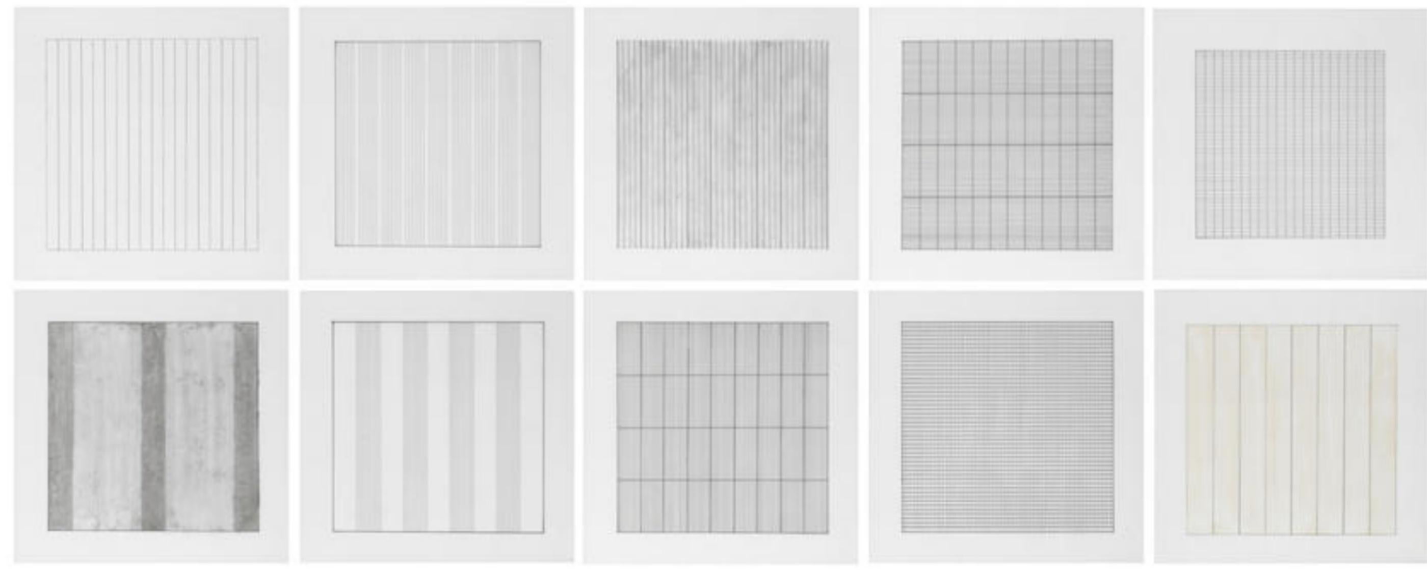 Paintings and Drawings: Suite of 10 Separate (Individual) lithographs on vellum  - Minimalist Mixed Media Art by Agnes Martin