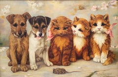 Friends, Kittens and Puppies Painting by British Artist Agnes McIntyre Croxford