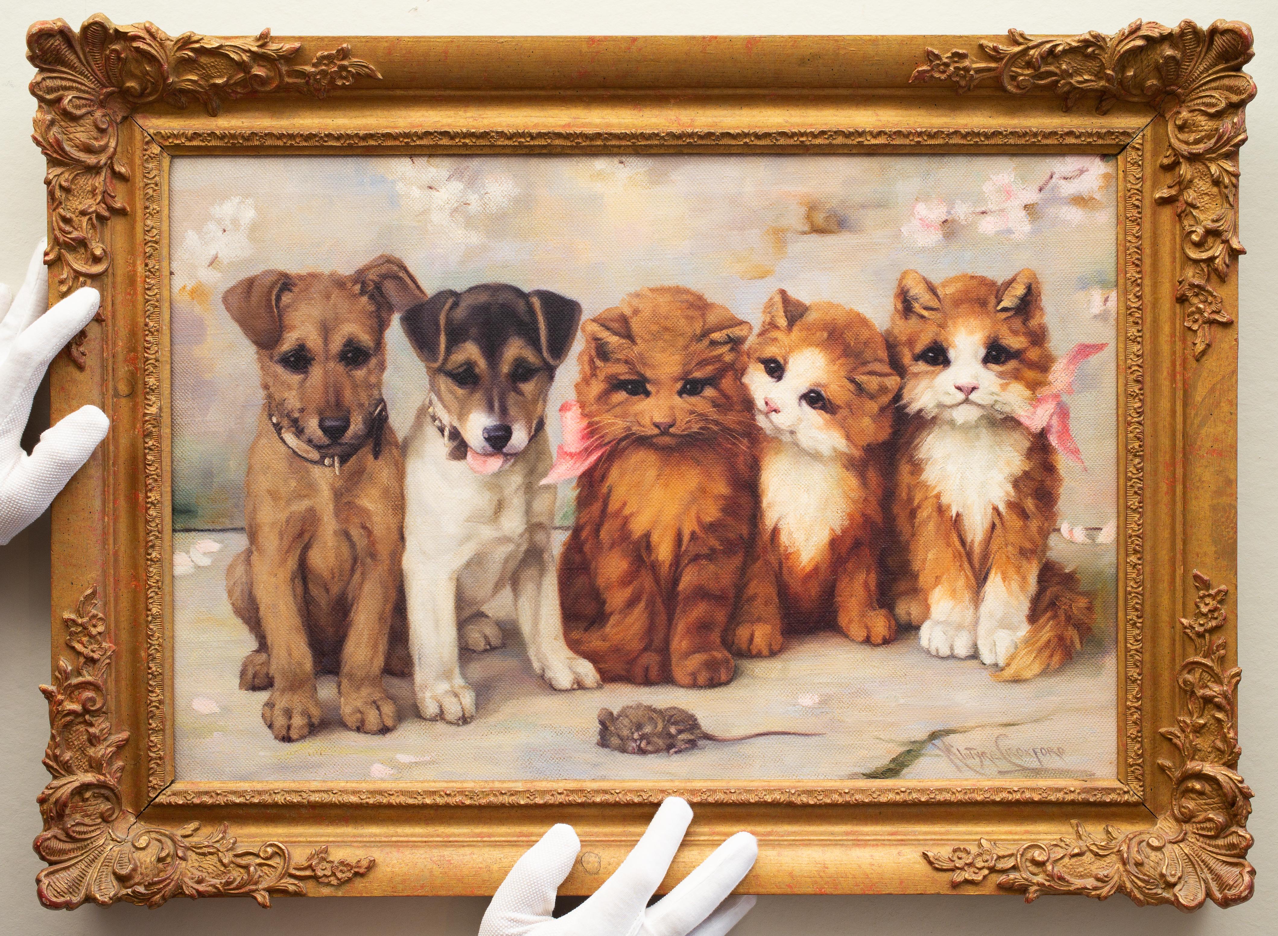 Friends, Kittens and Puppies Painting by British Artist Agnes McIntyre Croxford  For Sale 2