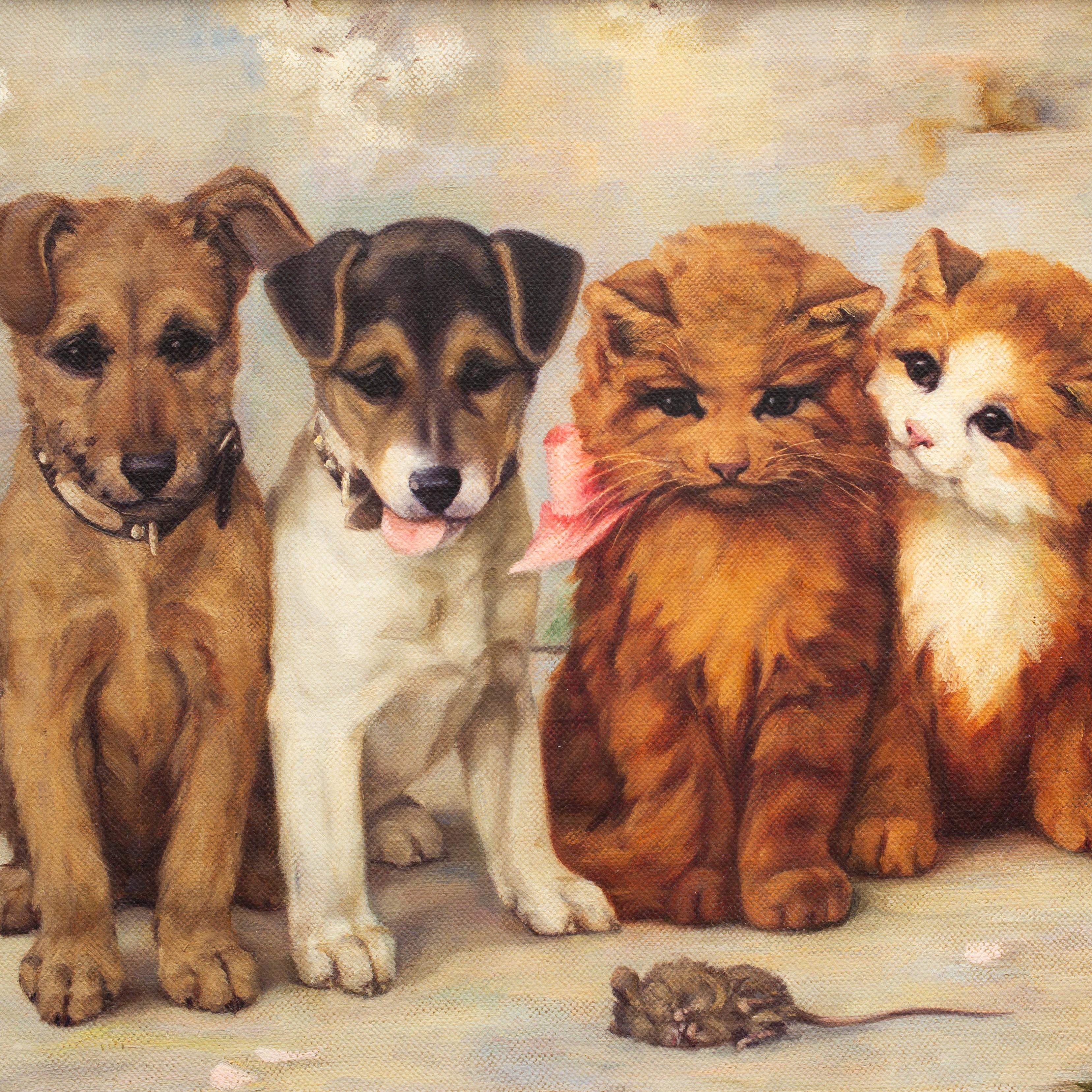 Friends, Kittens and Puppies Painting by British Artist Agnes McIntyre Croxford  For Sale 3