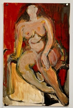 1950s "Female Nude, Red Wall" Figurative Painting NYC Bauhaus Artist