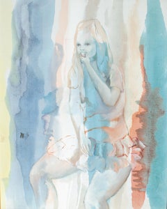 Girl Eating an Apple, Modernist Style, Agnes Mills WPA Artist