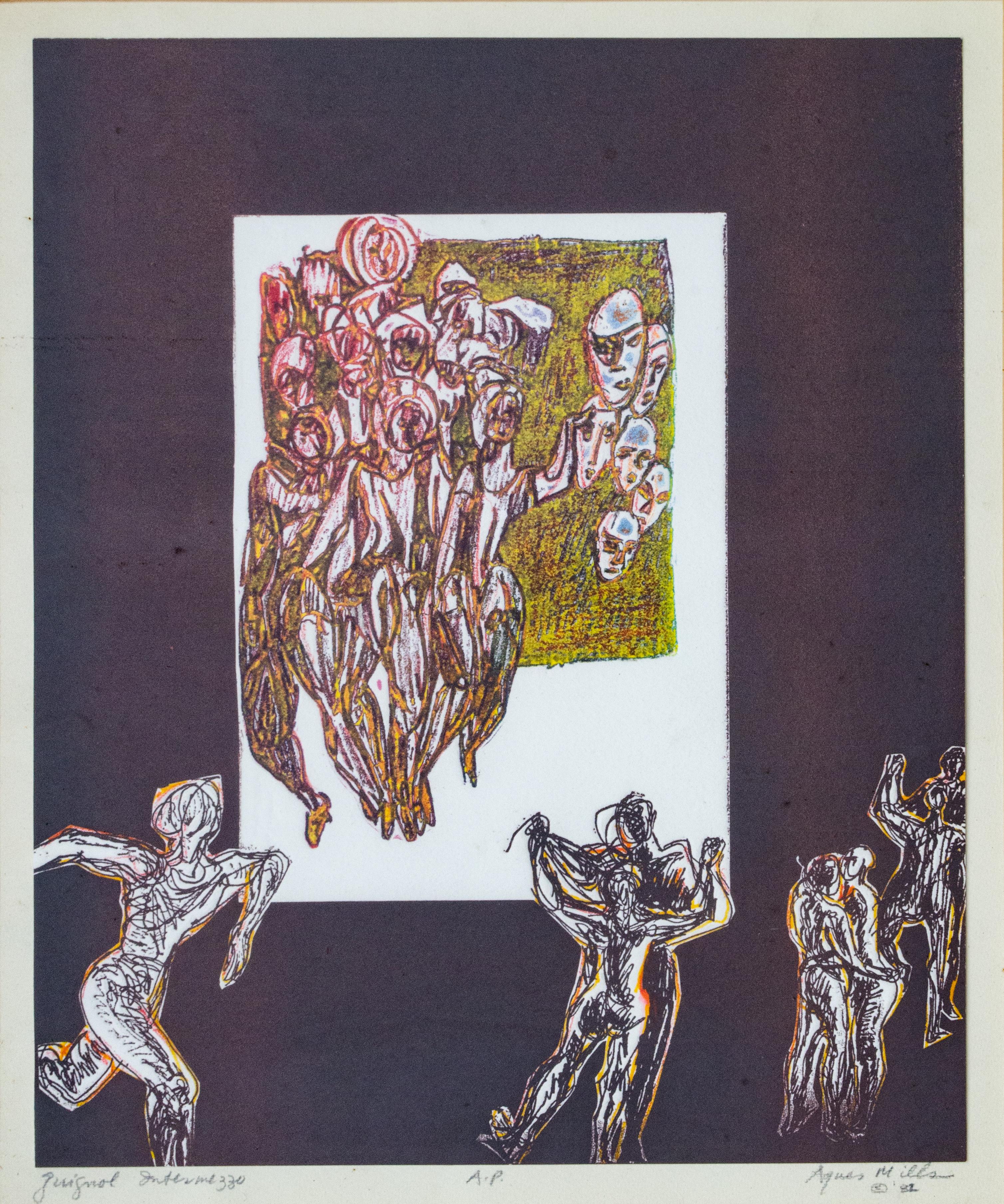 Gravure coloriée à la main par Agnes Mills, artiste du WPA, 1982, unique en vente 1