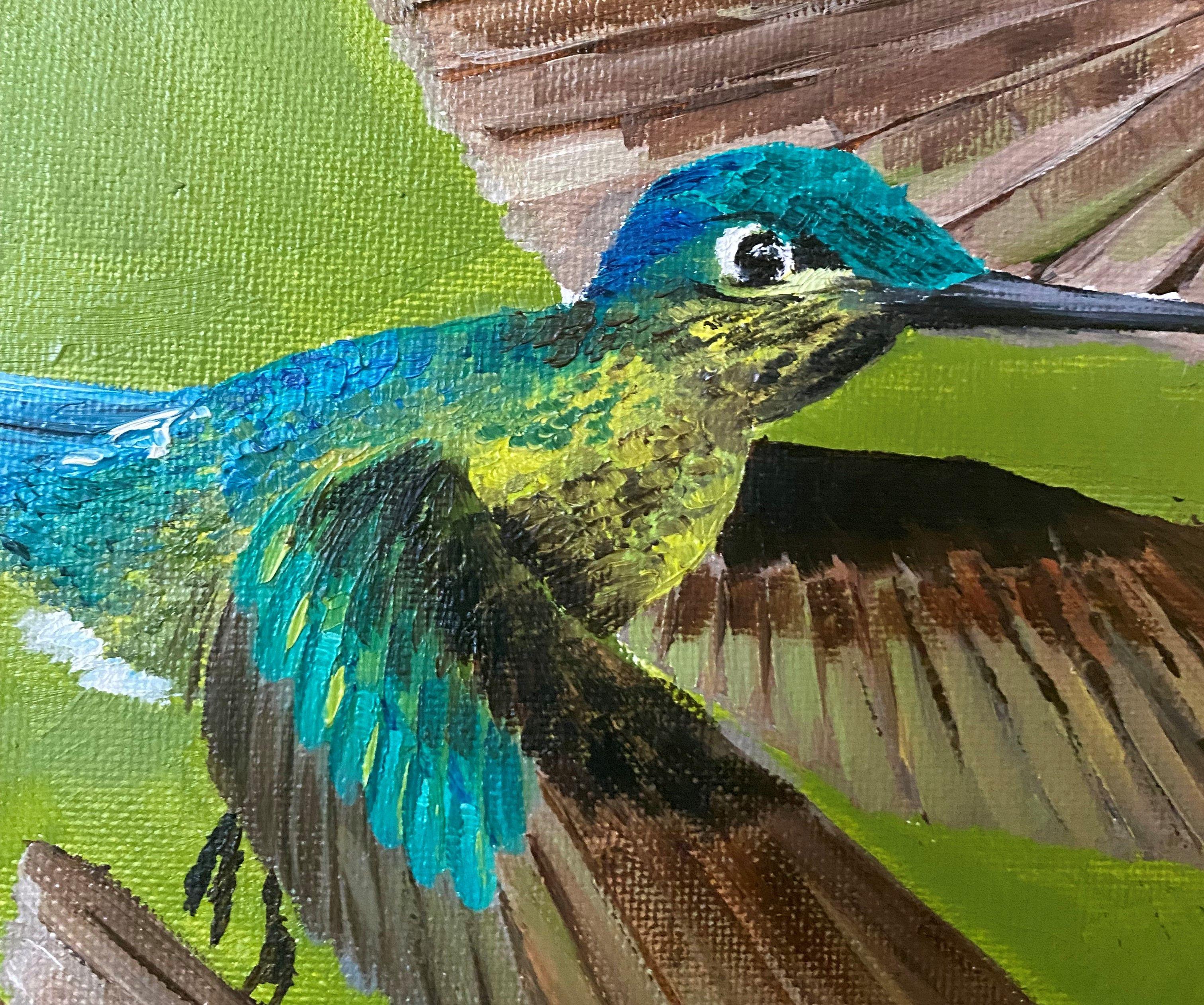 Hummingbirds, Gemälde, Öl auf Leinwand (Impressionismus), Painting, von Agnes  Nicholson