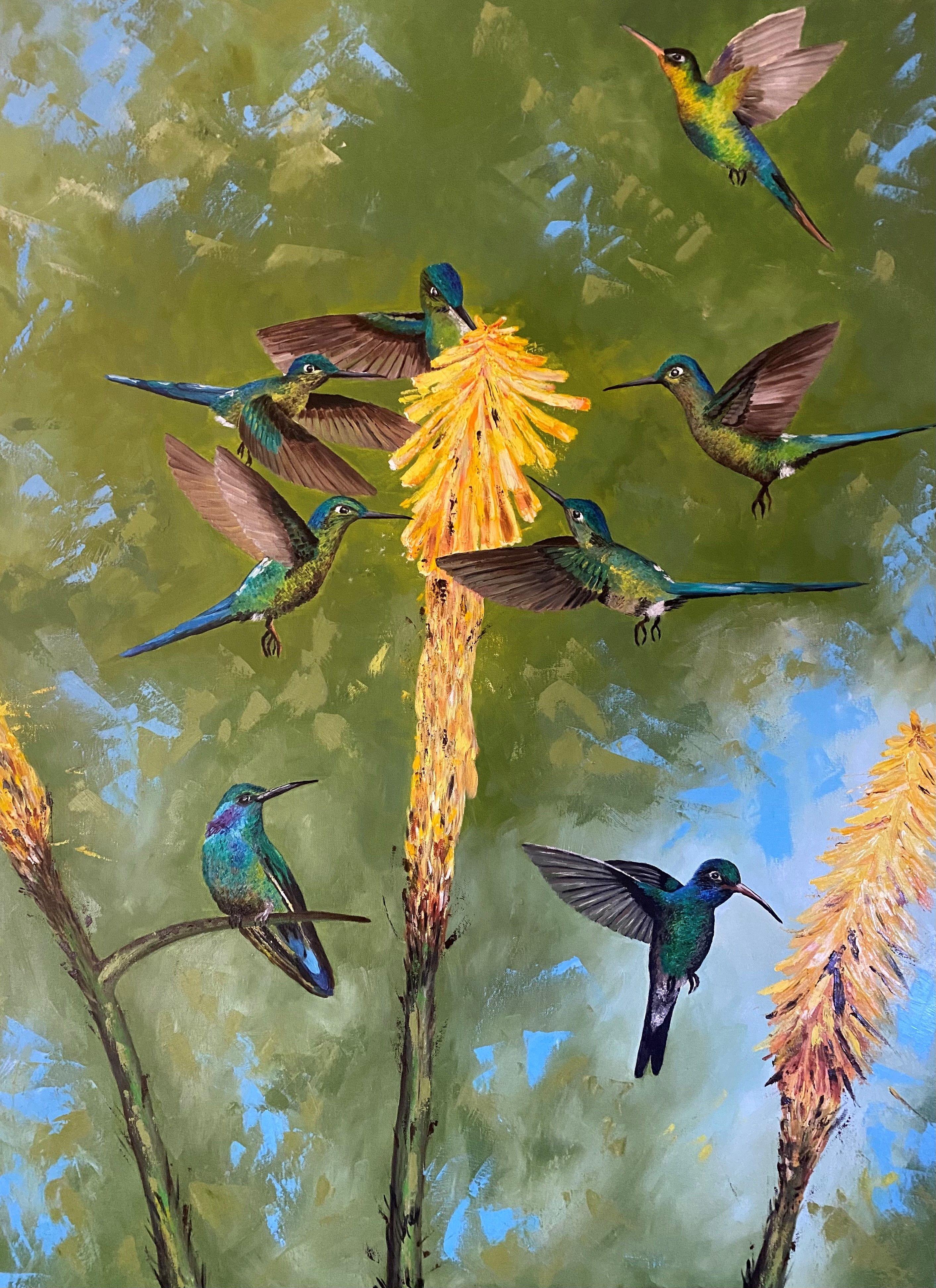 Hummingbirds, Gemälde, Öl auf Leinwand – Painting von Agnes  Nicholson